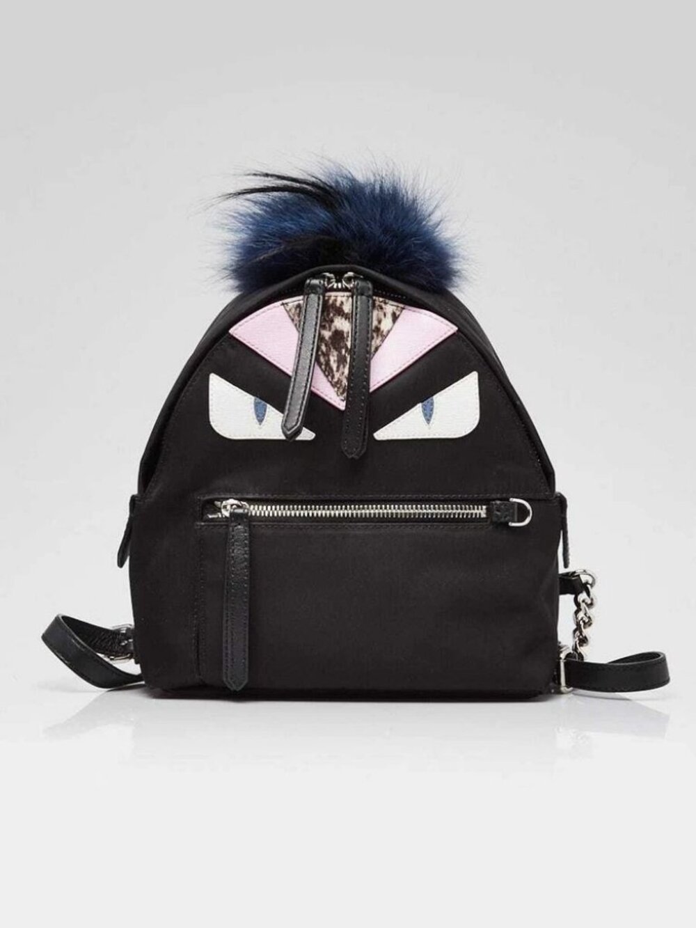 Fendi Black Nylon and Leather Monster Eyes Mini Backpack Bag - 8BZ038